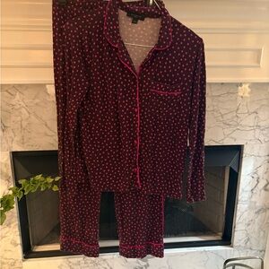 Ann Taylor Burgundy Pajama Set with Pink Accents